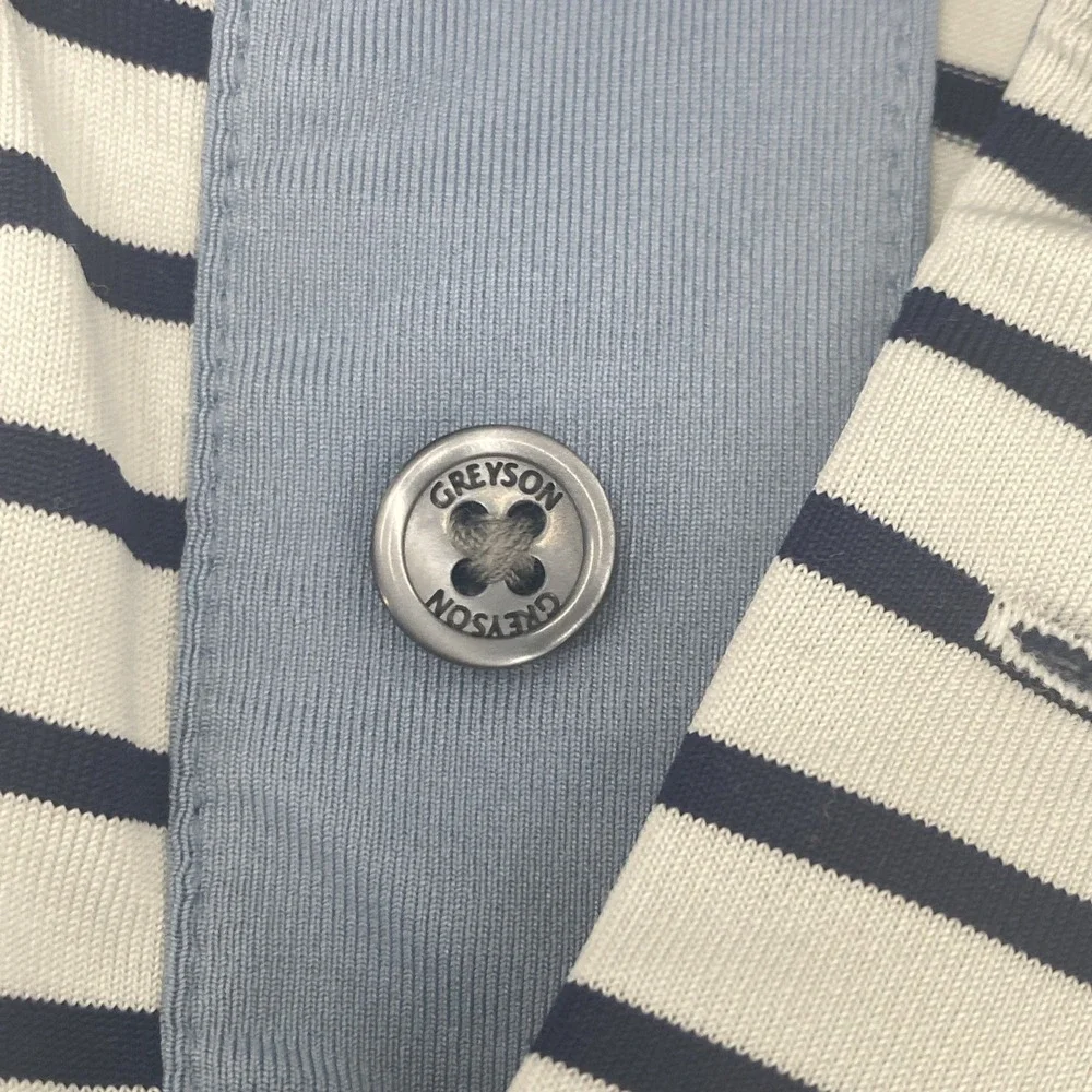Greyson Polo Shirt Men's XXL White Navy Striped Performance Golf Rugby Stretch - Picture 5 of 9
